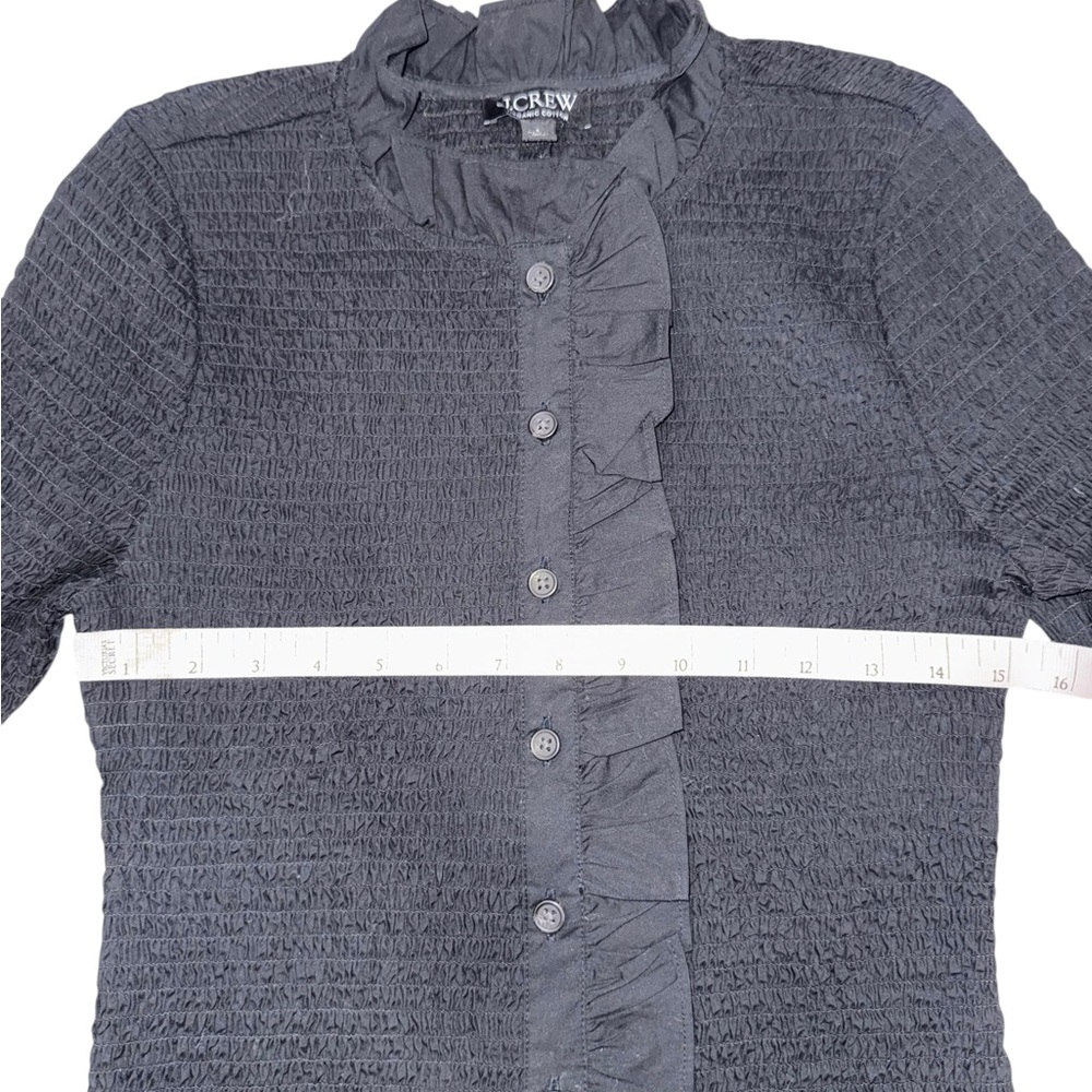 J. Crew Cotton Smocked button-up Black mini  dress Size Small - Picture 4 of 8